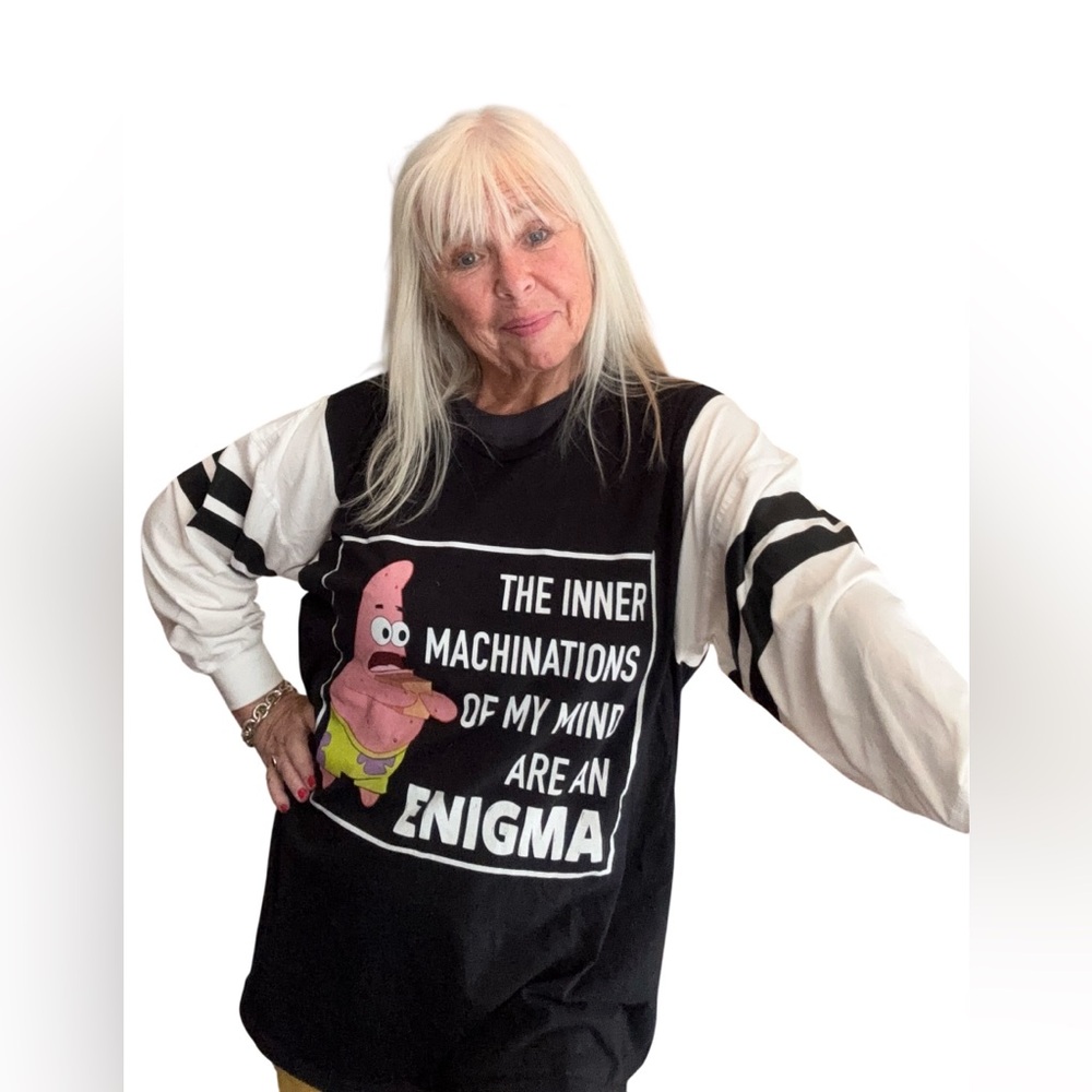 Sponge Bob’s Patrick Upcycled Black and White Graphic Long Sleeve Shirt